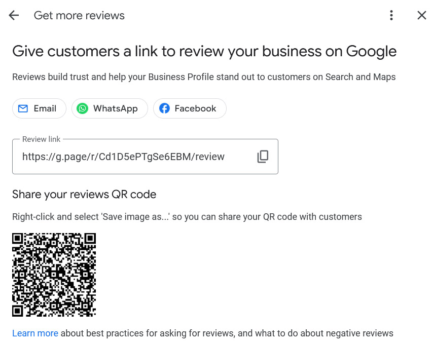 Creating a QR code for asking for reviews