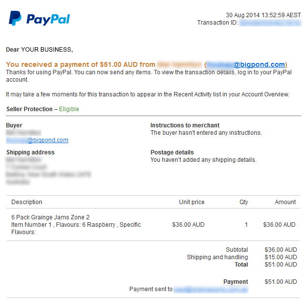 PayPal Confirmation of payment