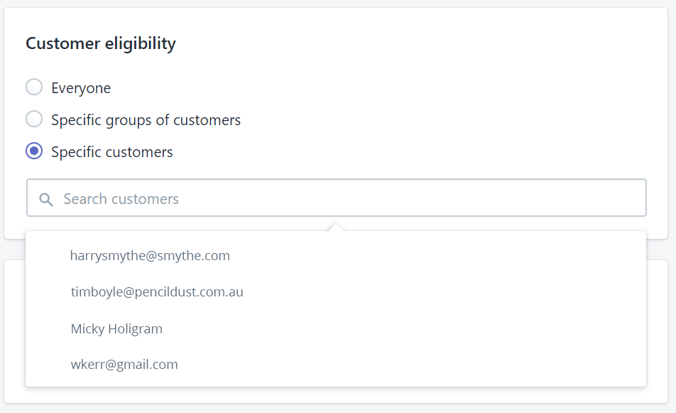 Shopify Customer Discount Settings